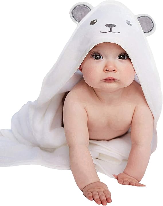 HIPHOP PANDA Ultra Soft Hooded Baby Towel - 2-Layer Thick 500GSM Absorbent | Rayon Made from Bamboo, Hooded Bath Towel for Newborn, Infant, Toddler, Baby Registry - Bear, 30x30 In