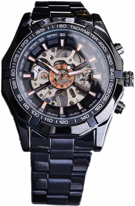 Men Automatic Mechanical Watches Skeleton Watch Stainless Steel Wristwatches Waterproof Luminous