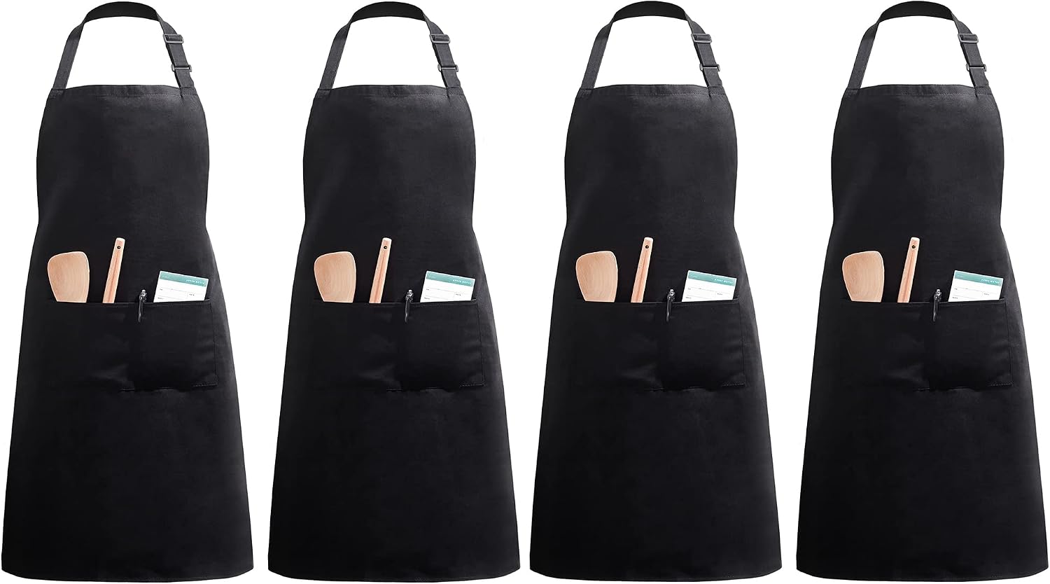 InnoGear Aprons 4 Pcs Bib Aprons with 2 Pockets Unisex Cooking Aprons Adjustable Chef Aprons for Home Kitchens, Restaurant, Coffee Shops, Garden, Barbecue Black, Polyester