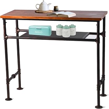 Industrial Rustic 41.3" Height Solid Pine Wood Top Rectangular Pub Bar Table Bar Height Kitchen Dining Room Table with Extra Shelf for Stroage Copper