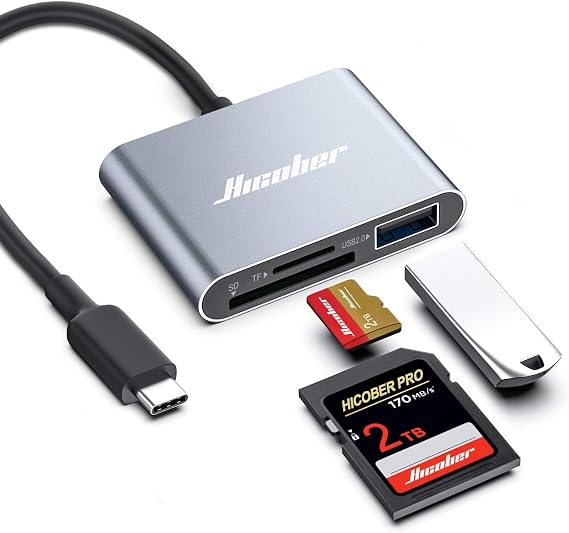 HICOBER 3-in-1 USB-C SD Card Reader, Supports 2TB SD/TF Cards with USB 2.0 Port, Compatible for Android Phones, Tablets, Laptops & iPhone 15,16,17, Portable Memory Card Reader for Photo/Video Transfer