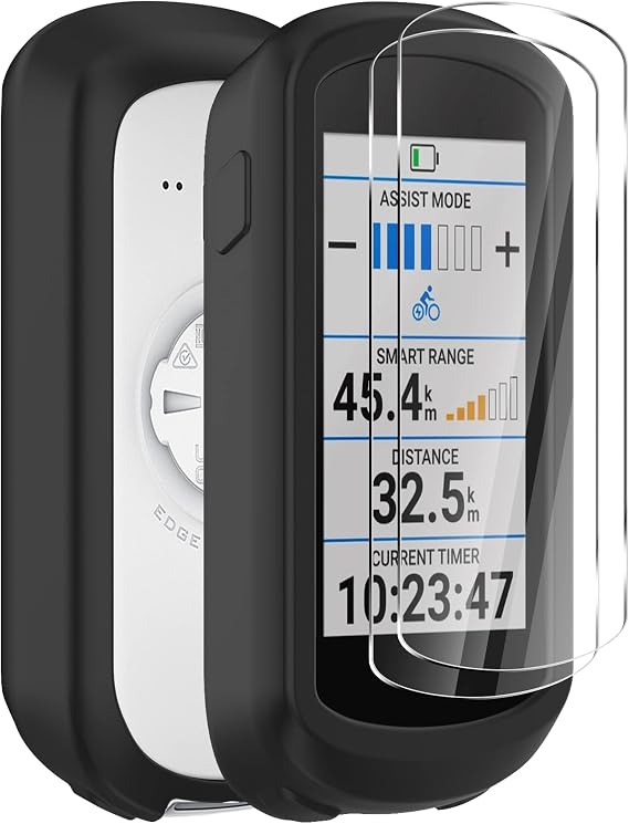 Silicone Case Compatible with Garmin Edge Explore 2 | Case + 2 Tempered Glass Screen Protector, Soft Shockproof All-Inclusive Protection – Black