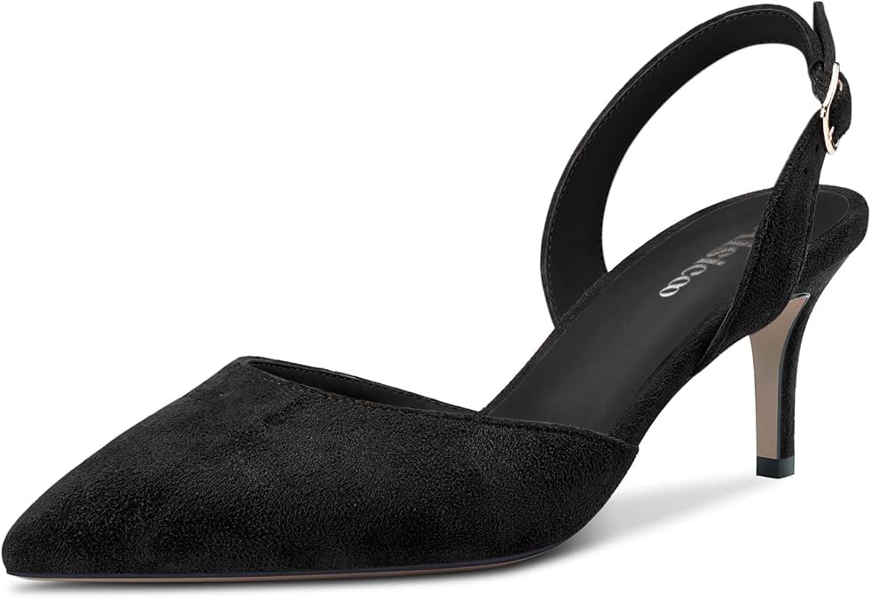 Aisicoo Women Mid Heel Close Pointed Toe Sandals Pumps Ankle Strap Slingback Buckle Party Basic Classic Cute 2.6 Inches Heels