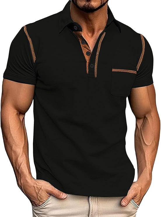 Men's Polo Shirts Short Sleeve Golf Polo T Shirt Lightweight Casual Button Down Shirts Summer Collared with Pocket