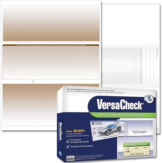 VersaCheck Secure Checks - 250 Blank Business Voucher Checks - Tan Graduated - 250 Sheets Form #1001 - Check in Middle
