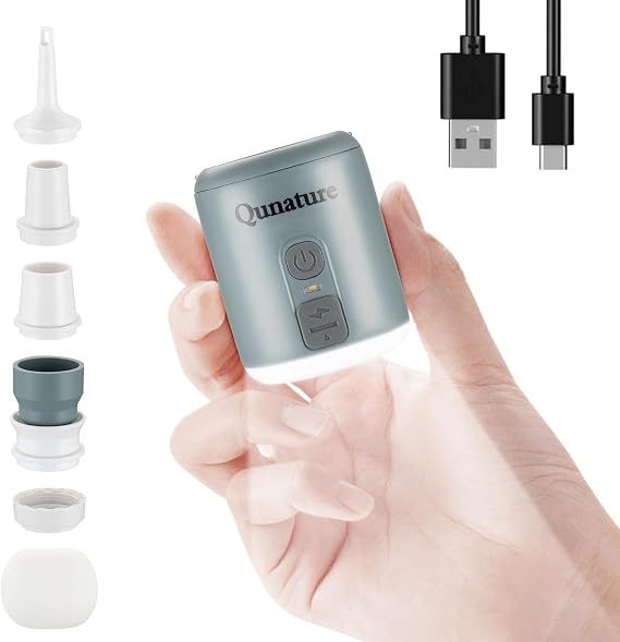 Portable Air Pump for Inflatables, 4.5KPa Mini Tiny Air Pump with with 1600mAh Battery&Camping Light,Rechargeable Electric Pump Inflate Deflate for Air Bed