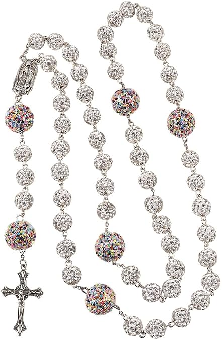 Rosary necklace by neves(colored beads),Vibrant Multicolor Rosary Cross Pendant Necklace - Christian Religious Symbol