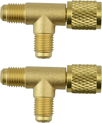 2Pcs Quick Coupler Access Tee, 14 SAE Valves Core Tee Adapter Brass Refrigerant with Swivel Connector, Air Conditioning Line Repair Tools fit for R22 R12 R134 Gauge Deep Vacuum Pump Manifold