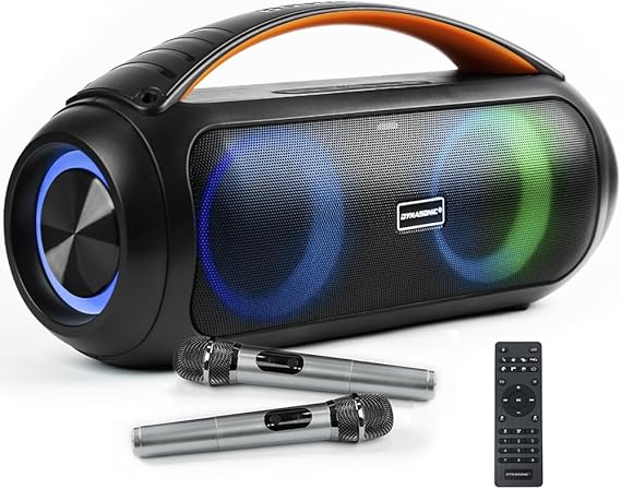 DYNASONIC D93 - Portable Bluetooth Speaker IPX7 Waterproof. Wireless Outdoor Speaker. Wireless Stereo. Powerful sound player with built-in LED lights. Micro-SD, USB