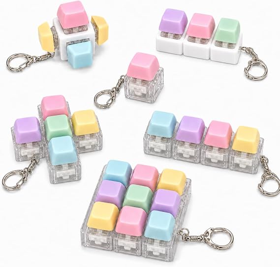 6 Pcs Keyboard Fidget Toy, Fidget Clicker Fidget, Keyboard Keychain Decompression Toys,Keychain for Stress Relief (Macaron Colors)