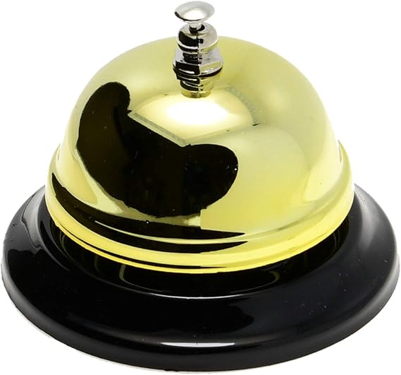 Call Bell Golden Desk Service Bell Customer Ding Bell for Restaurant Hotel Room Kitchen Party Office Elderly Teachers Chef Large Bright Bell 3.35 inch