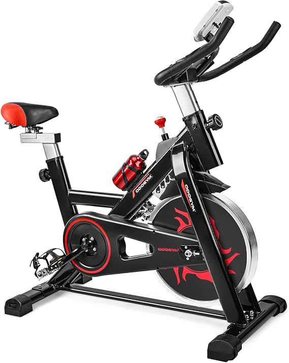Indoor Cycling Bike Stationary - Exercise Bike with Comfortable Seat Cushion, Phone/Ipad Bracket, Heavy Flywheel and LCD Monitor for Home Gym