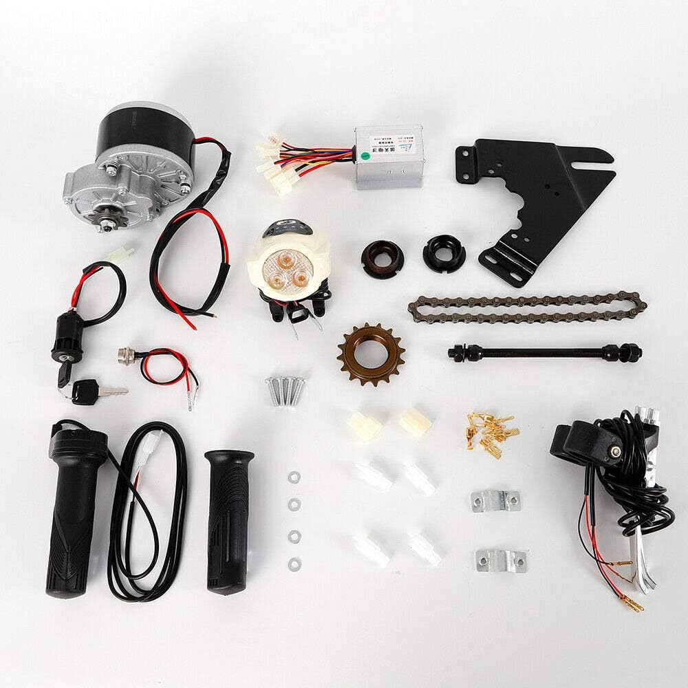 24V 36V 48V Electric Bicycle Conversion Kit E-Bike Wheel Motor Kit with Chain Freewheel Motor Controller Accelerator Handle Electric Bike Motor Controller Kit for Regular Bicycles