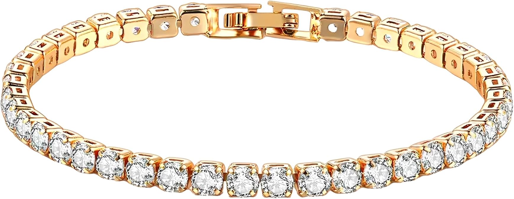 Tennis Bracelet for Women 18K Yellow Gold Plated Round 3mm Cubic Zirconia Classic Tennis Bracelet with Double Latch Design