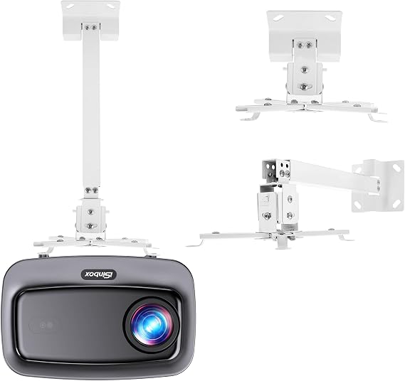 iSinbox Project Mount, Mini Projector Stand White Universal Ceiling Mount Wall Bracket Holder Fits Flat or Sloped Adjustable with Extendable Arms Compatible JY821