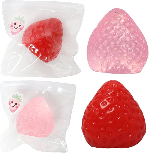 2pcs Squishy Strawberry,Cute Squeeze Toys,Kawaii Squishies PVC Toys,Stress Relieving Fur Ball OPP Packaging Gifts Fidget Toys for Anxiety&Relaxation for Kids Adults (2pcs)