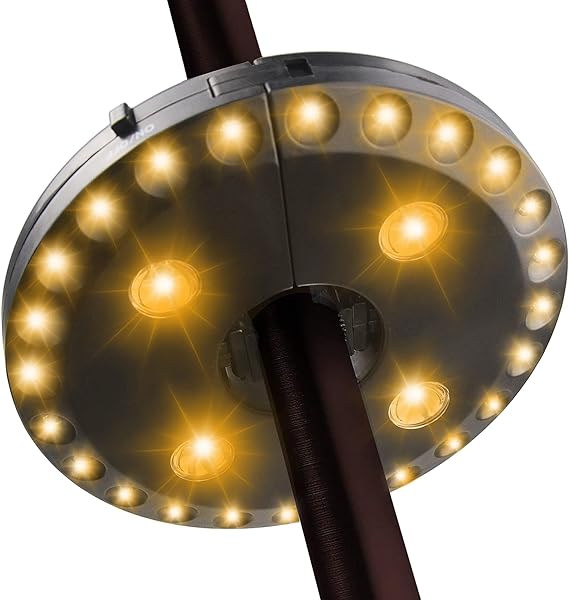 HELESIN Patio Umbrella Light, 28 LED Lights at 200 lumens 3 Lighting Modes Cordless 4 x AA Battery Operated, Umbrella Pole Light for Patio Umbrellas, Camping Tents or Outdoor Use (Warm White)