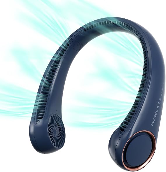 Morelax Neck Fan, Portable Neck Fan,Hands Free Bladeless Mini Fan with 360°Cooling Airflow, 3 Speeds Adjustable,Ultra Quiet Wearable, Suitable for Indoor Outdoor Travel Sports (Blue)