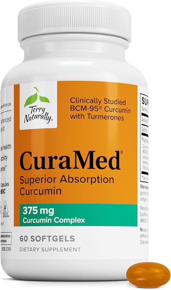 Terry Naturally CuraMed 375mg - Pain & Inflammation Relief - 60 Count | BCM-95, Curcumin. Brain, Liver and Immune Health Support. 60 softgels.