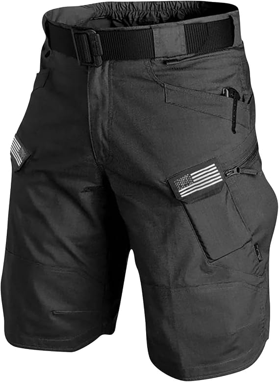 Cargo SweatShorts for Men Summer Outdoor Tactical Pants Solid/Patriotic Printed Military Shorts with Multi Pockets