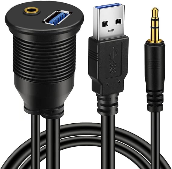 USB 3.0 & 3.5mm Car Mount Flush Cable, 3ft