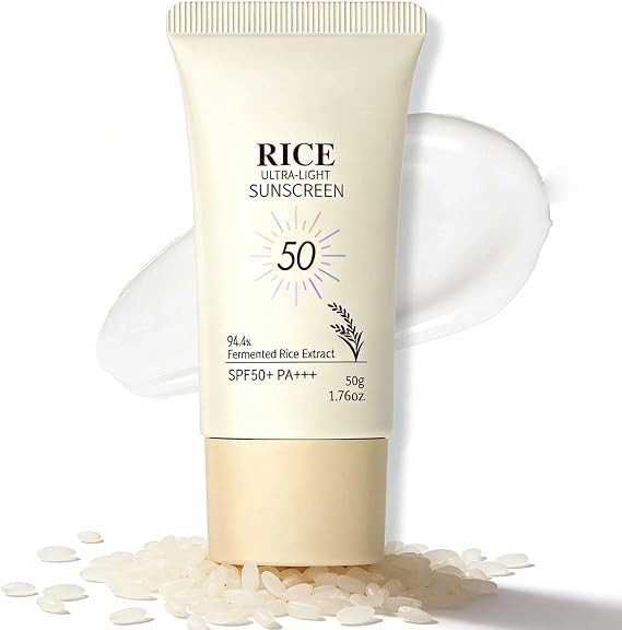 Rice Sunscreen SPF 50 Face Moisturizer, Probiotic &amp; Rice Formula for Face &amp; Body, UVA/UVB Protection, Brightens Skin, Non-Greasy for Dry Sensitive Skin