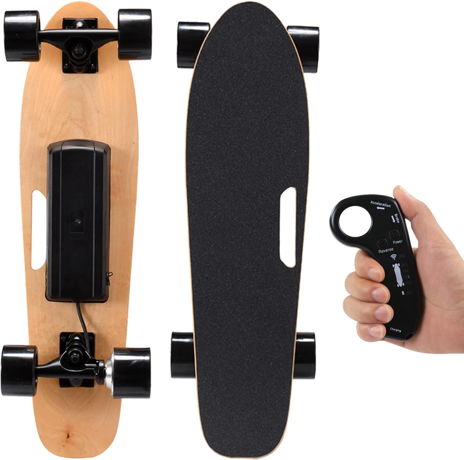 Electric Skateboard with Remote Control - 14mph Top Speed, 8 Miles Range, 350W Hub-Motor, 4-Speed Smooth Braking - Skateboard for Adults and Teens with Easy Carry Handle