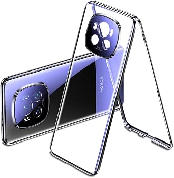 QUIETIP Case Compatible with Honor Magic 6 Pro 5G,Magnetic Body Metal Frame Double Sided Clear Tempered Glass with Camera Protection Cover,Black
