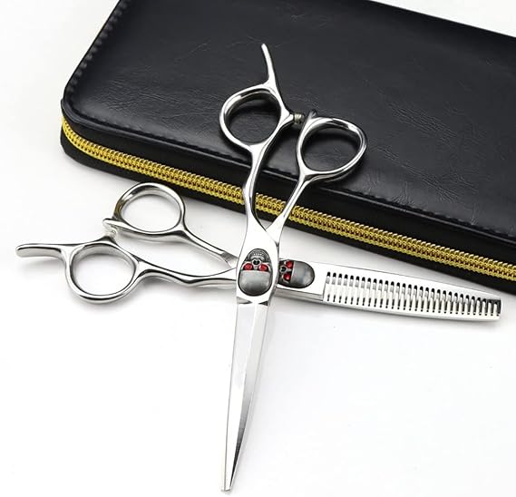 Hair Cutting Scissors, 6 Inch Barber Hair Scissors 440c Japanese Steel Skull Hairdressing Scissors Thinning Scissors Set Salon Professional Scissors ( Color : One Set with Bag )