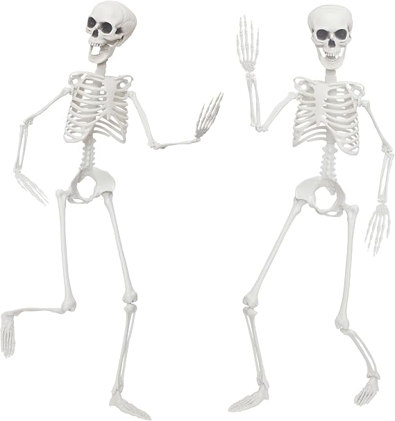 2PC 3ft/90cm Poseable Halloween Skeleton -Life Size Skeleton Bones with Movable Joints for for Halloween Party Haunted House Supplies