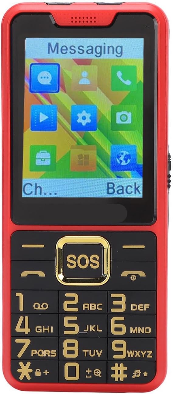 Zunate 4G Seniors Phone Slim Shatter Proof Display Emergency Lighting for Elderly People with Large Buttons Black (Red)