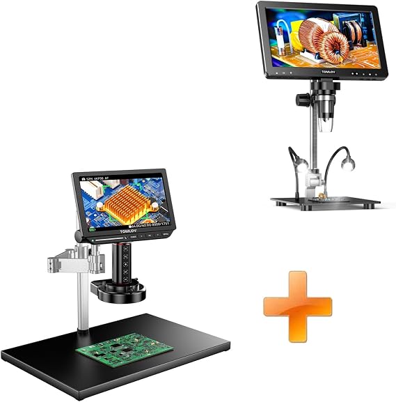 TOMLOV 4K Autofocus Microscope TM4K-AF Max, 10.1" HDMI Digital Microscope with Spin Flex Arm, Micro Soldering Microscope for Electronics Repair+DM9 Max