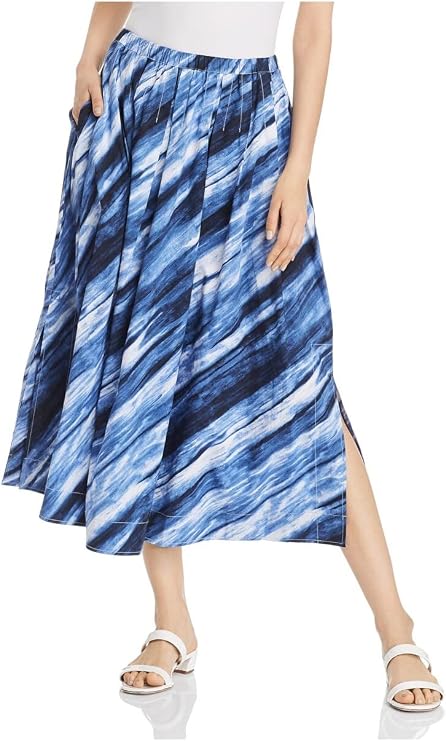 Donna Karan Womens Pleated A-Line Midi Skirt Blue L