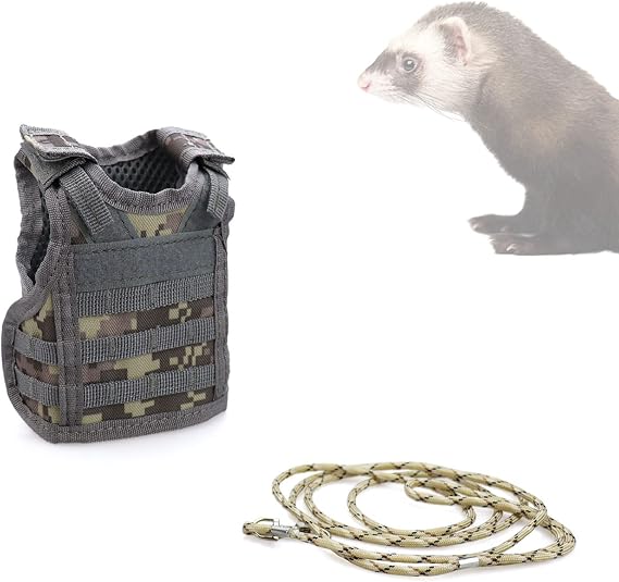 Ferrets Army Vest Harness and Leash for Small Animals Guinea Pig Bunny Kitten Puppy Ferret Clothes Accessories