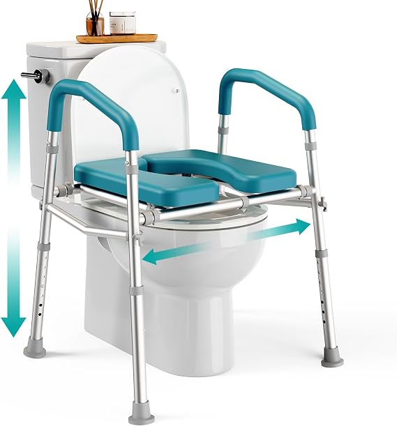 PELEGON Raised Toilet Seat with Handles (400lb) - Adjustable Height & Width Toilet Chair with Arms, Toilet Riser with Handles, Toilet Chair Over Toilet, Handicap Toilet Seat for Elderly (Teal)