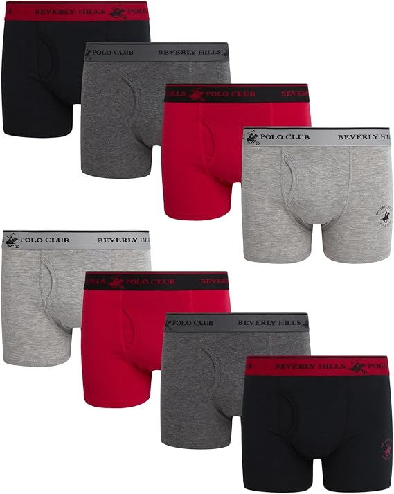Beverly Hills Polo Club Boys Boxer Briefs 8-Pack Cotton Underwear (4-14)
