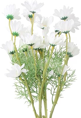 TONSHEN Artificial Fake Flowers, Wall Hanging Flower Vase Golden Iron Decor, Faux Artificial Plastic Flowers for Planter Outdoor Indoor Balcony Porch Decoration 5pcs Daisy