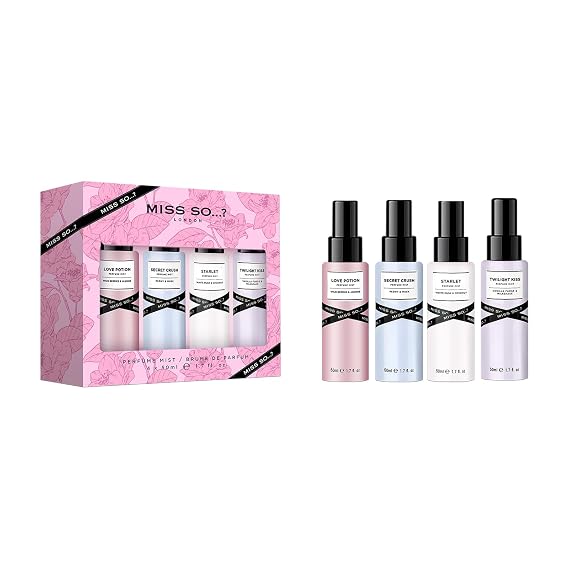 So...? Miss So Set - Body Sprays for Women - Fruity, Floral Body Mist - Irresistible, Long Lasting Perfume Mist - Vegan and Cruelty Free - 4 Pc