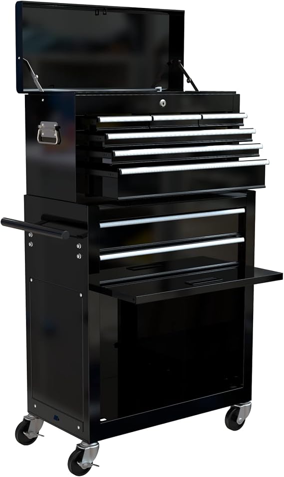 8-Drawer Tool Storage Cabinet, High Capacity Rolling Tool Chest, Mobile Lockable Toolbox, Tool Organizer for Workshop Garage Mechanics (Black)