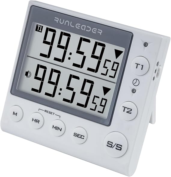 2-Channel Countdown Countup Timer with 12H/24H Clock, White