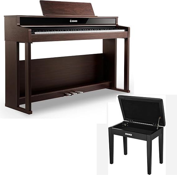 Donner DDP-400 Digital Piano Brown + Donner Single Piano Bench