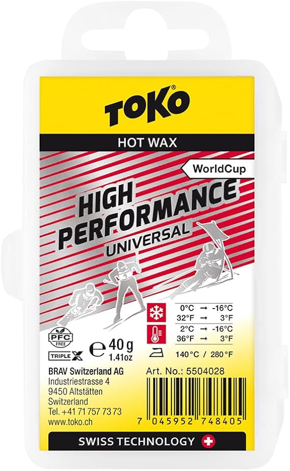 TOKO World Cup High Performance Universal Iron-On Ski Wax - Ski Wax for Racing (10F to 25F) - 40g