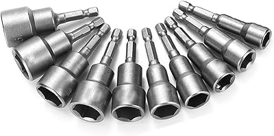 14 Hex Shank Magnetic Power Nut Driver Set, Quick-Change Hexagon Socket Sleeve, Cr-v Metric 6-19mm Wrench Socket Bit Adapter, 10-Piece
