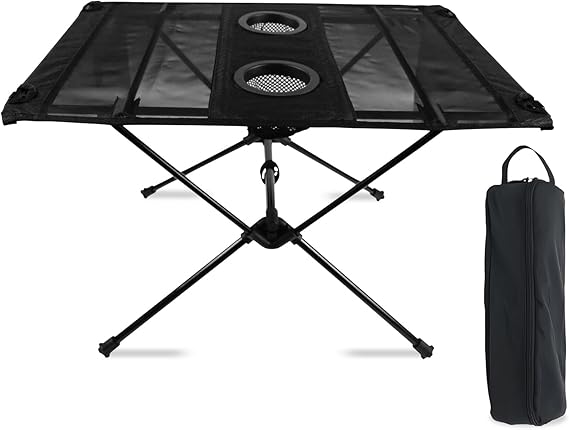 Ultralight Camping Table - 1.6 LBS Portable Folding Mesh Table with 2 Cup Holders & Carry Bag, Compact Backpacking Table for Camping, Picnic, Beach, Fishing & Outdoor Adventures
