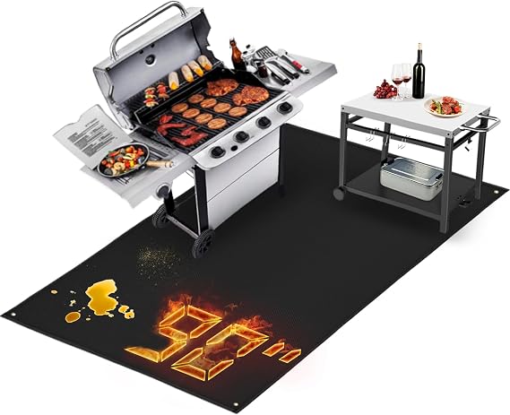 TOHONFOO Large Grill Mats for Outdoor Grill Deck Protector 90 x 48 x 0.02in | 2000F Fireproof & waterproof bbq mat protect the deck, patio, pavers, fits gas/charcoal grills, accessories for Blackstone
