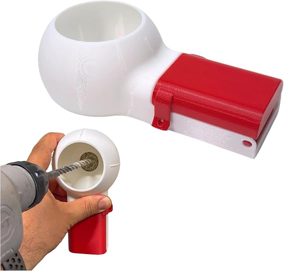 3D Printed Drill Dust Collector Box,Small -white red | Compatible with most drill bits, suitable for workshop and home decoration