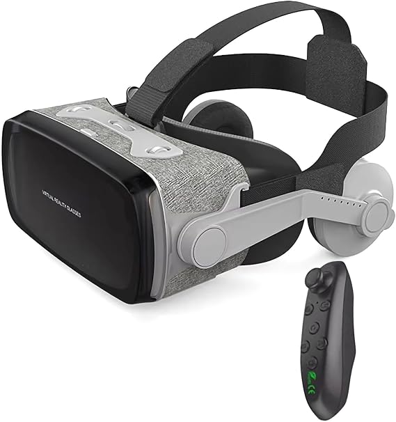 3D VR Glasses, Virtual Reality 3D VR Headset with Joystick, Myopia Adjustment: Below 600°,Phone Stand: 4.0-6.7inch Smart Phone, for Games & Movies,Grey