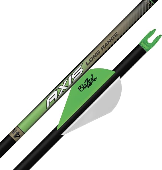 Easton Axis 4mm Long Range Carbon Arrows with 50-Grain Aluminum Half-Out Inserts, 6-Pack Fletched, Blazer Vanes