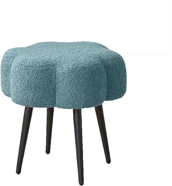 Lambswool Soft and Comfortable Makeup Stool, Cloud Shaped Modern Vanity Stool, Simple and Fashionable Bedroom Dressing Room Vanity Stool, Footstool, Pink Stool(Blue)