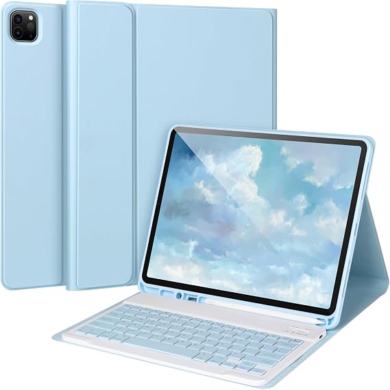 Keyboard Case for iPad Air 13 2024 M2,iPad Pro 12.9 '' 6th/5th Generation,iPad Pro 12.9 Generation Case with Keyboard 2022,Detachable Bluetooth Keyboard for iPad Pro 12.9 with Pencil Holder,Blue